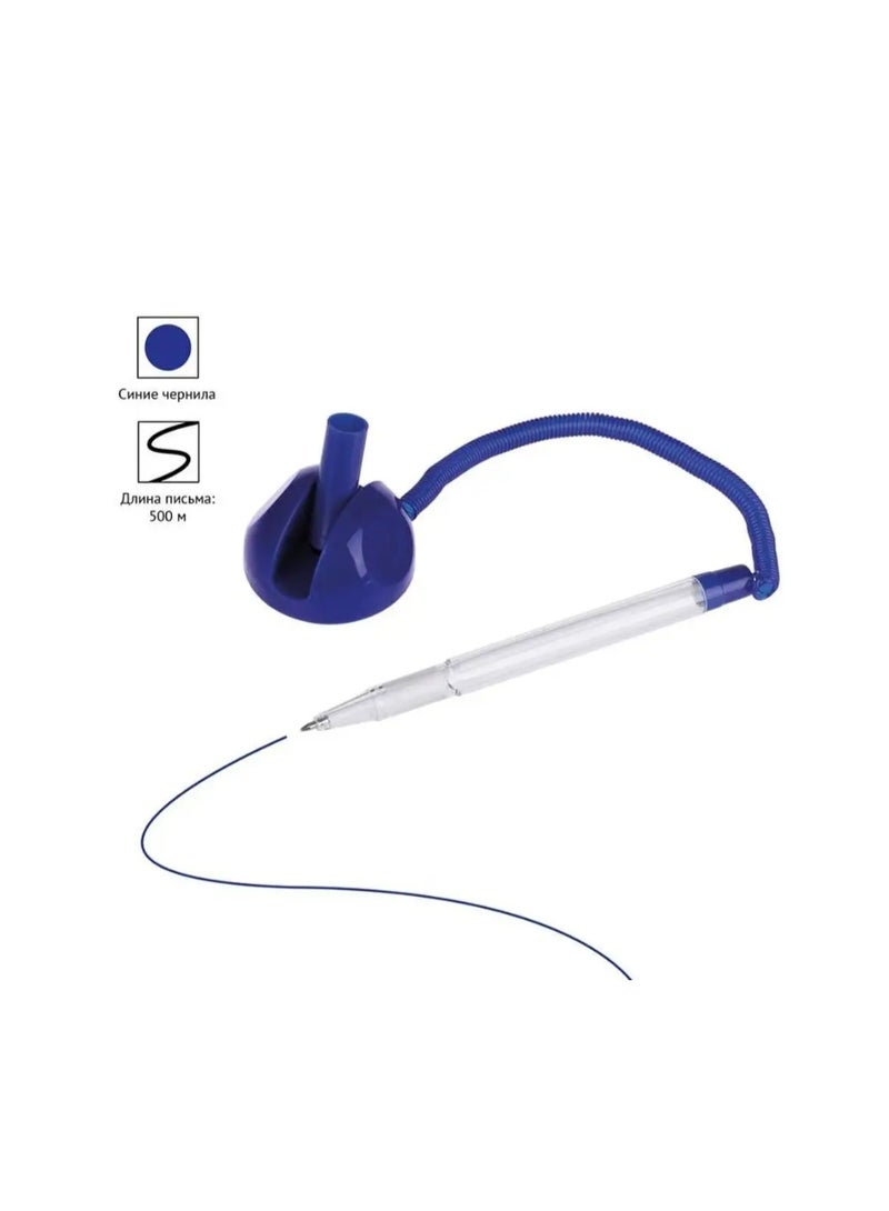 حامل قلم مكتبي بقاعدة، مع سلسلة حلزونية، قلم متصل بالقاعدة وقاعدة مبتسمة لاصقة لمستلزمات المكتب المنزلية، حامل اقلام مكتب، حبرازرق - Image 3